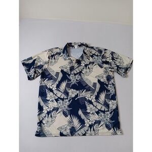 Palmwave Hawaii Mens Size L Blue Floral Short Sleeve Button-Up Polyester Shirt